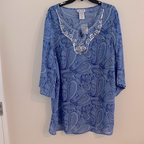 BLAIR Blue Paisley Top with Sequins Size XLG NWT - Picture 1 of 8
